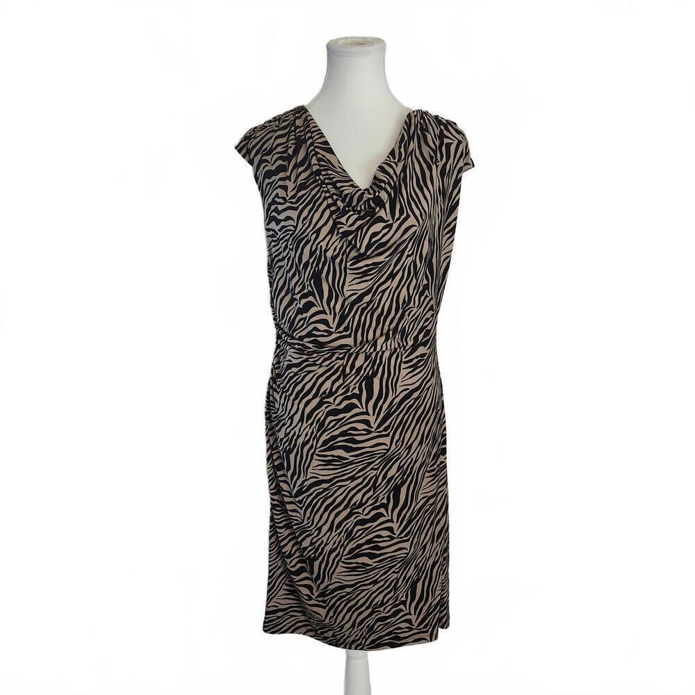 Ronni Nicole Women's Size 14 Zebra Print Casual Dress Black Beige